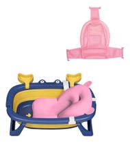 Kit Prático Banheira Bebê Dobrável C/ Almofada E Rede Segura