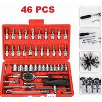 Kit prático com 46 ferramentas, perfeito para ajustes em casa.
