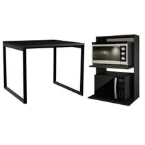 Kit Prático: Suporte de Microondas e Forno + Mesa de Jantar 80x80 Preto - Solução Ideal para Cozinha e Sala de Jantar