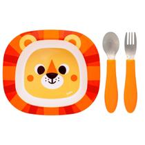 Kit Pratinho Bowl 300ml E Talheres Em Inox Bubazoo Leão Laranja Buba Kit Pratinho Bowl 300ml E Talheres Em Inox Bubazoo Leão Laranja Buba