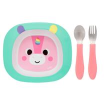 Kit Pratinho Bowl 300ml E Talheres Em Inox Bubazoo Unicórnio Rosa Buba Kit Pratinho Bowl 300ml E Talheres Em Inox Bubazoo Unicórnio Rosa Buba