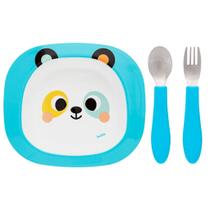 Kit Pratinho Bowl 300ml Talheres Em Inox Bubazoo Panda Azul Buba Kit Pratinho Bowl 300ml Talheres Em Inox Bubazoo Panda Azul Buba