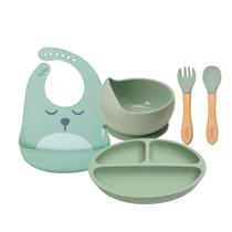 Kit Pratinho Bowl Babador E Talher Silicone Buba - Verde