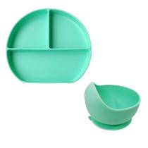 Kit Pratinho E Bowl Em Silicone Com Ventosa - Letoy - Verde