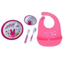 Kit pratinho infantil e babador silicone infantil para bebê tigela talher para creche escola passeio