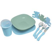 Kit Pratinhos Talheres e Copo Refeição Infantil Azul 12Pçs Kit Pratinhos Talheres e Copo Refeição Infantil Azul 12Pçs