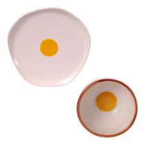 Kit Prato 21cm E Bowl 340ml Cerâmica Artesanal Estampa Ovo
