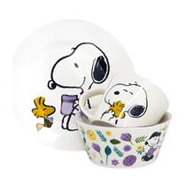 Kit Prato Bowl Caneca Snoopy Breakfast Café Da Manhã Branco