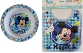 Kit Prato Bowl Para Microondas e Babador Infantil Mickey