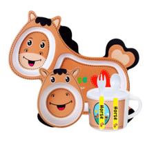 Kit Prato C/ Copo e Talher Infantil Fibra de Bambu 5 Peças Kit Prato C/ Copo e Talher Infantil Fibra de Bambu 5 Peças
