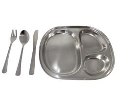 Kit Prato Com Divisórias e Talheres Inox Infantil e Bebê