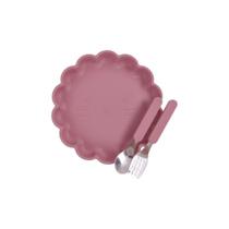 Kit Prato De Silicone Com Ventosa E Talheres Cute Rosa