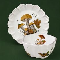 Kit Prato de Sobremesa e Bowl Cerâmica Scalla Champignons Mesa Posta Kit Prato de Sobremesa e Bowl Cerâmica Scalla Champignons Mesa Posta