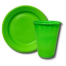 Kit Prato Descartável Verde 15 cm Com 10 Unidades e 1 Pacote Copo Descartável 200 ml Com 50 Unidades