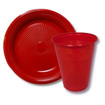 Kit Prato Descartável Vermelho 15 cm Com 10 Unidades e 1 Pacote Copo Descartável 200 ml Com 50 Unidades