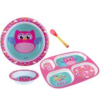 Kit Prato Divisória + Fundo + Raso + Colher Silicone Bebê