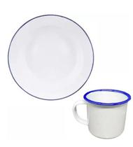 Kit Prato e Caneca Esmaltado 150ml Branco