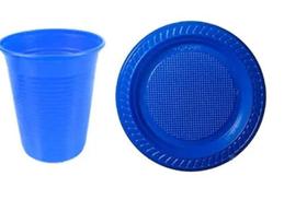Kit Prato e copo azul de plástico descartável- 100un