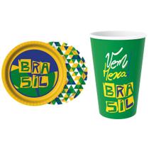 Kit Prato E Copo de Papel Brasil Copa do Mundo - 16 Unid