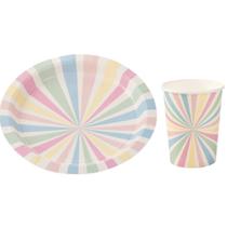Kit Prato E Copo Papel Listras Candy Aniversário 30 Pessoas