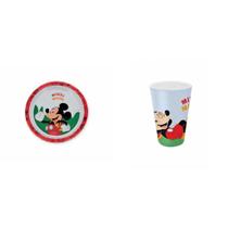 Kit Prato Fundo E Copo Melamina Mickey Infantil
