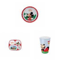 Kit Prato Fundo Prato Divisória Copo Melamina Mickey