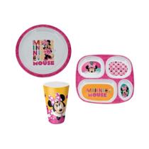 Kit Prato Fundo Prato Divisória Copo Melamina Minnie