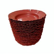 Kit Prato Fundo Redondo Borda Pétala Vermelho Plástico 100UN