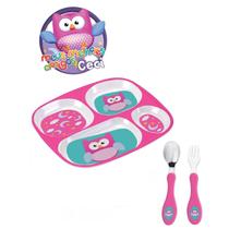 Kit Prato Infantil Com divisorias + Conjunto Colher e Garfo