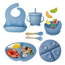 Kit Prato Infantil De Silicone Com Copo Talher Babador Tigel