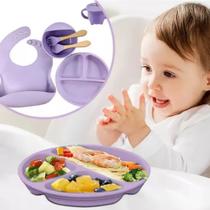 Kit Prato Infantil De Silicone Copo Talher Babador Tigela