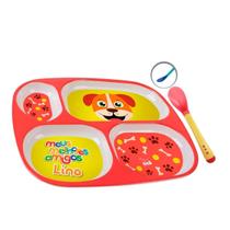 Kit Prato Introdução Alimentar Colher Silicone Bebê Personagens Divertidos Infantil