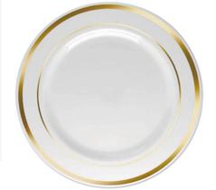 Kit Prato Luxo Dourado de plástico rígido 26cm Refeição 60un Kit Prato Luxo Dourado de plástico rígido 26cm Refeição 60un