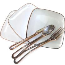 Kit Prato Quadrado Acrílico Rosê + Talhares Para 12 Pessoas Kit Prato Quadrado Acrílico Rosê + Talhares Para 12 Pessoas