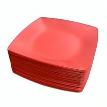 Kit Prato Quadrado Vermelho 10 Unidades Plástico Resistente
