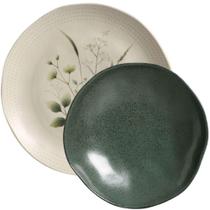 Kit Prato Raso 26,5cm e Fundo 21cm Ammi Arauco Cerâmica Porto Brasil Floral Verde 2pç