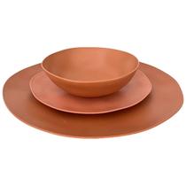 Kit Prato Refeição Sobremesa Bowl Organic Terracota Bambu PP