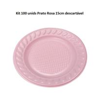 Kit Prato Rosa 15cm Sobremesa c/ 100 unids descartável - Louri Festas