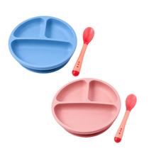 Kit Prato Silicone Bebe Com Ventosa 20cm Mais Colher Cor:Rosa Kit Prato Silicone Bebe Com Ventosa 20cm Mais Colher Cor:Rosa