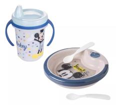 Kit Prato Térmico Infantil Bebe Mickey + Copo Antivazamento Kit Prato Térmico Infantil Bebe Mickey + Copo Antivazamento