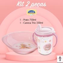 Kit Prato Tigela Infantil e Caneca Copo Trio Tampa Alça Kit Prato Tigela Infantil e Caneca Copo Trio Tampa Alça