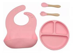 Kit Prato Ventosa Babador Colher E Garfo Infantil Silicone