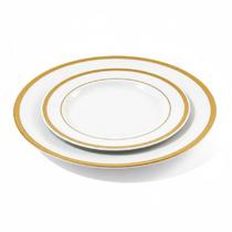 Kit pratos acrílicos borda ouro 4 de jantar + 4 de sobremesa