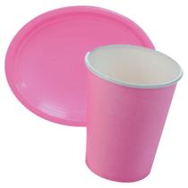 Kit pratos copos descartavel ecologico rosa claro c/10 cada Kit pratos copos descartavel ecologico rosa claro c/10 cada
