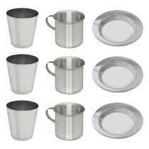 Kit Pratos Copos e Canecas Alumínio Polido Merenda Escolar 20und Prata Continental Kit Pratos Copos e Canecas Alumínio Polido Merenda Escolar 20und Prata Continental
