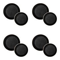 Kit Pratos De Melamina Preta 21,5cm & 27cm - 4 Unidades Cada Kit Pratos De Melamina Preta 21,5cm & 27cm - 4 Unidades Cada