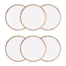 Kit Pratos De Sobremesa Doces Festa Melamina Branco Com Borda Bambu - 6 Unidades Kit Pratos De Sobremesa Doces Festa Melamina Branco Com Borda Bambu - 6 Unidades