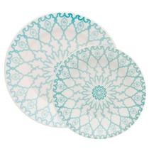 Kit Pratos Donna Mandala 4 Peças Cerâmica Geométrico para Uso Diário Azul Claro Biona
