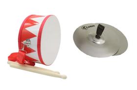 Kit Pratos Fanfarra + Tambor Infantil C/ Baquetas Kit Pratos Fanfarra + Tambor Infantil C/ Baquetas