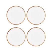 Kit Pratos Raso De Melamina Branco Borda Bambu Para Almoço Janta 27cm - 4 Un